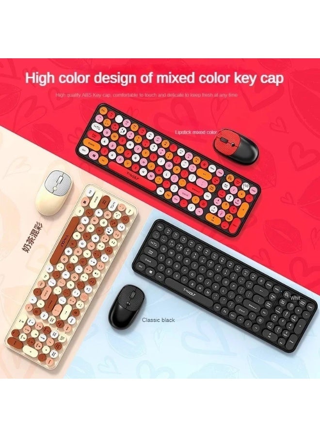 T-WOLF TF350 Wireless Keyboard and Mouse Set for Girls Colorful Cross border Keyboard and Mouse ( BLACK ) - Image 2